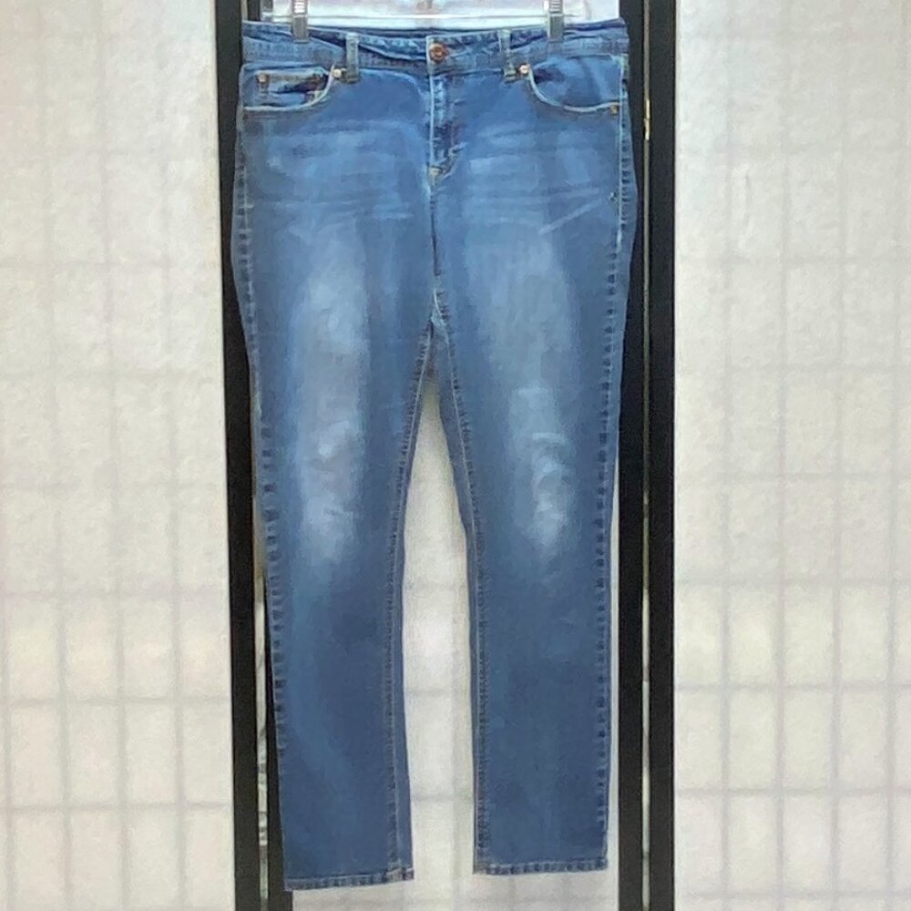 Jordache Mid Rise Embroidered J Pockets Faded Skinny Stretch Denim Jeans 12